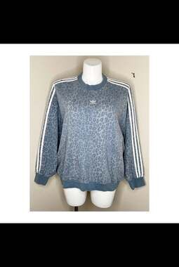 ADIDAS Blue & White Leopard Print Crewneck Oversized Sweatshirt Size Large